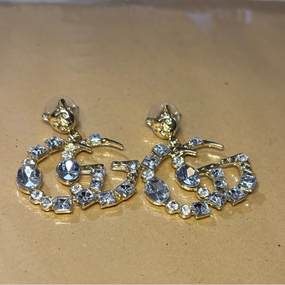 Gold & Rhinestone Dangle Earrings - Picture 4 of 7